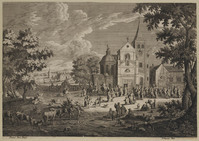 TvB G 0136
<br/>
Dorpsgezicht met mensen voor een kerk
<br/>
<em>Bargas, A.F. (ca. 1670-?)</em>